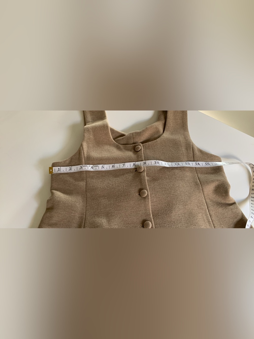 Sleeveless Wool Blend Button-Front A-Line Dress in Camel - Picture 4 of 10